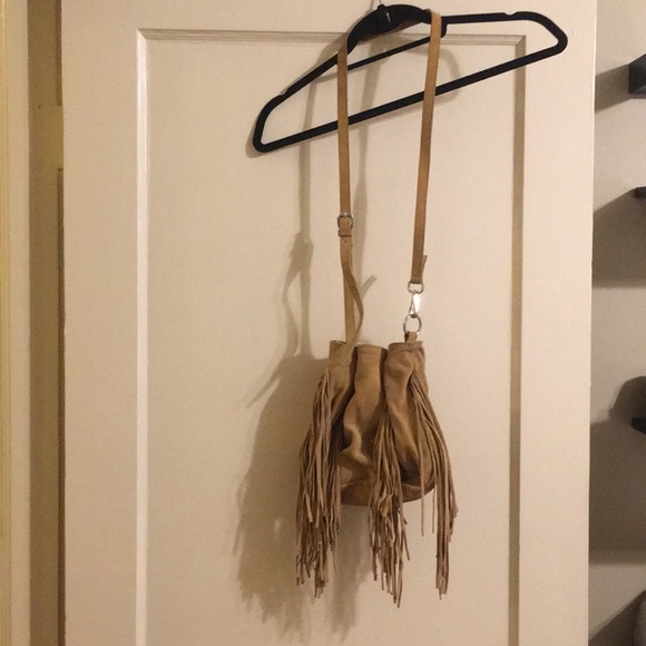 Zara Handbags - Zara Tan Suede Fringe Crossbody Bag
